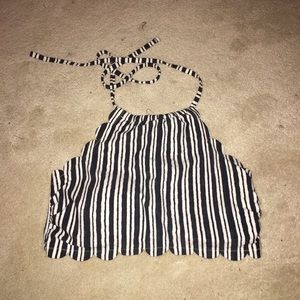 Scalloped high neck swim top